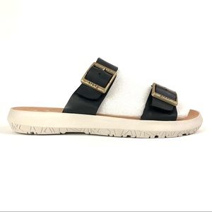 Ulu Double Strap Black Leather Sandal